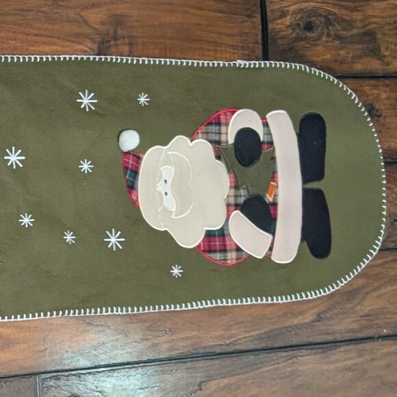 Olive Green Table Runner Santa Claus with Snowflakes, 13"W x 70"L - Picture 5 of 9